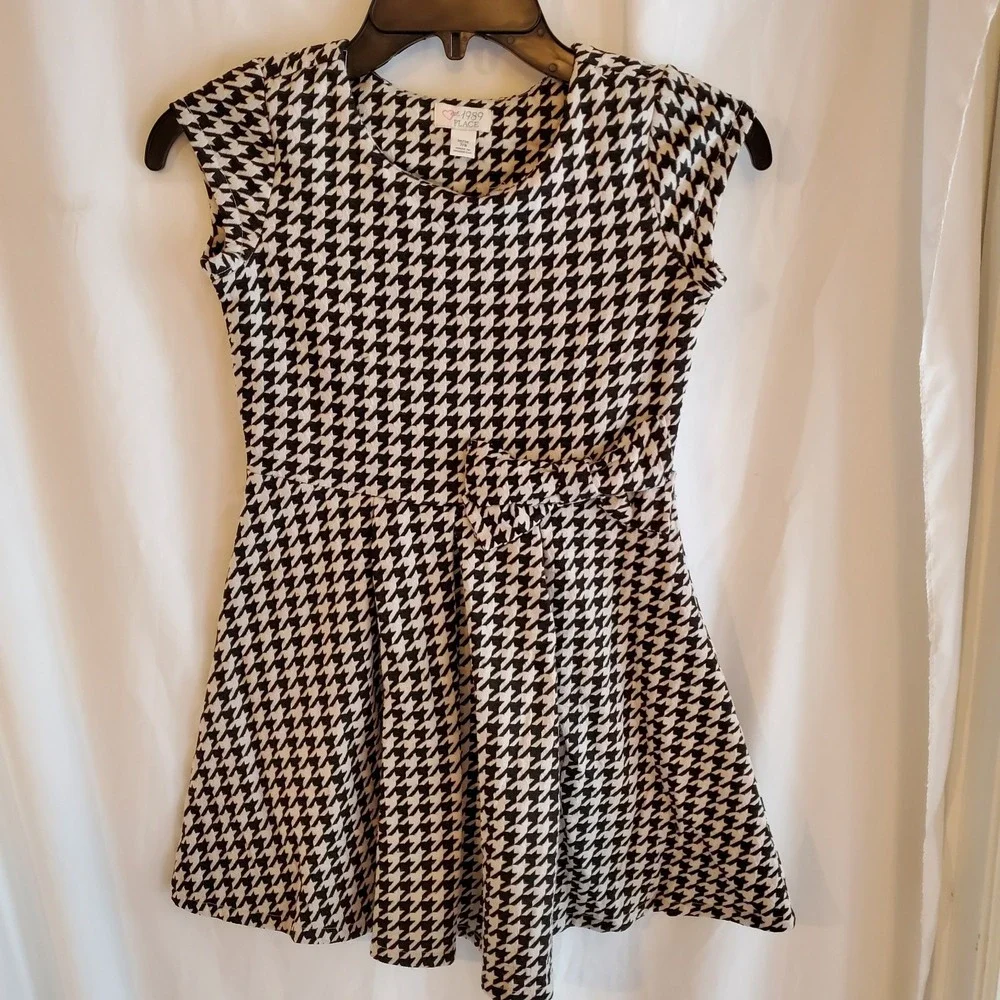 The‎ Children's Place Houndstooth Dress Size 7/8 Medium Black White Holiday